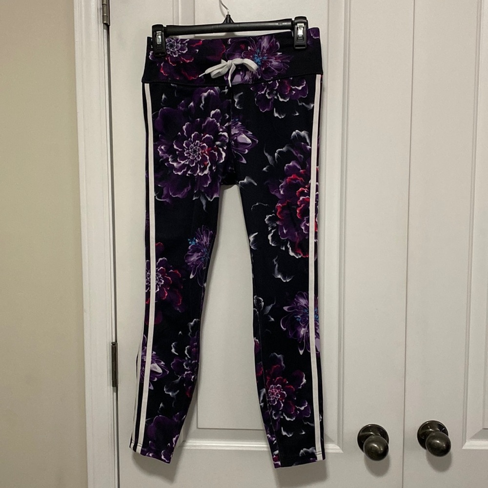 Avia Black & Purple Floral Athletic Pants Womens Size S